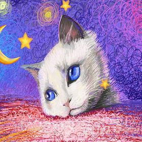 Nova 1000 Parça Yıldızların Altında Beyaz Kedi Puzzle