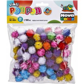 Nova Color NC-884 Simli 20 mm Karışık Renk Simli 100'lü Ponpon