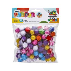 Nova Color NC-884 Simli 20 mm Karışık Renk Simli 100'lü Ponpon