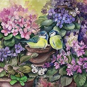 Nova Puzzle 1000 Parça Menekşeler Arasında Kuş Yuvası (Suluboya)