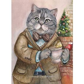 Nova Puzzle 1000 Parça Sosyetik Kedi, Şömine Keyfi Puzzle