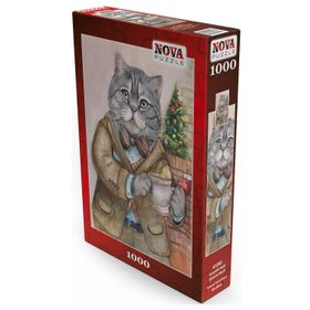 Nova Puzzle 1000 Parça Sosyetik Kedi, Şömine Keyfi Puzzle