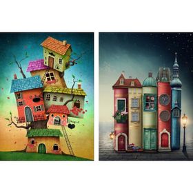 Nova Puzzle 2x1000 Parça Fantastik Evler ve Kitap Sokağı Puzzle Seti