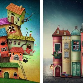 Nova Puzzle 2x1000 Parça Fantastik Evler ve Kitap Sokağı Puzzle Seti