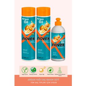 Novex Argan Oil 300 ML Şampuan + 300 ML Saç Kremi + Durulanmayan 300 GR Bakım Kremi