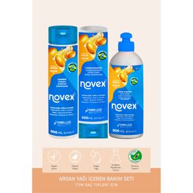 Novex Argan Oil 300 ML Şampuan + 300 ML Saç Kremi + Durulanmayan 300 GR Bakım Kremi