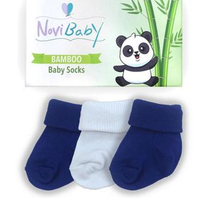 Novibaby Bambu White Blue 0-6 Ay 3'lü Yenidoğan Bebek Çorabı