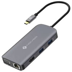 Novoo Type-C to 3xUSB-A 3.0 HDMI 4Kx 30 Hz VGA RJ45 PD 100 Watt SD TF Kart Okuyucu HUB