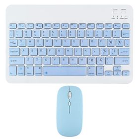 Novstrap Apple iPad 7. 8. 9. Nesil 10.2 inç Uyumlu Mavi Bluetooth Klavye-Mouse