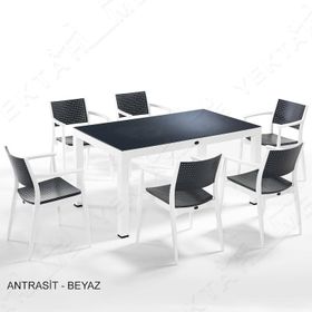 Novussi SG3 Seginus 6'lı Bahçe Takımı Camlı Masa Koltuk Seti