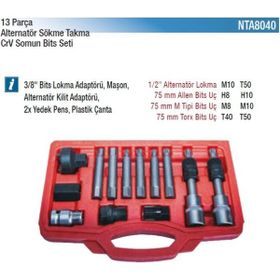 NT Tools NTA8040 CRV 13 Parça Alternatör Sökme Takma Somun Bits Seti