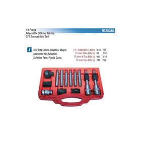 NT Tools NTA8040 CRV 13 Parça Alternatör Sökme Takma Somun Bits Seti