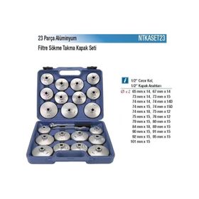 NT Tools NTKASET23 23 Parça Alüminyum Kapak Tip Filtre Sökme Takma Seti