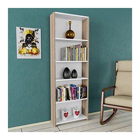 Nur Mobilya Melissa Meşe Beyaz 5 Raflı Kitaplık