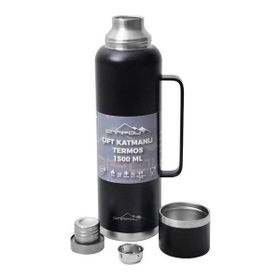 Nurgaz Campout Çift Katmanlı Siyah 1500 ml Termos