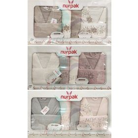 Nurpak Begonvil Nakışlı 10 Parça Krem-Gülkurusu Aile Bornoz Seti
