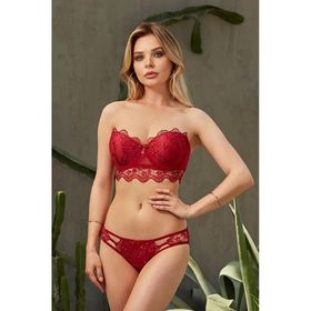 Nurteks 4584 Intimo Donna Destekli Straplez Bordo Sütyen Takım