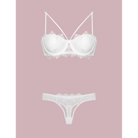 Nurteks 4591 Telli Dantelli Slip Destekli Push-up Ekru Sütyen Takım