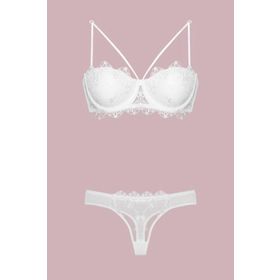 Nurteks 4591 Telli Dantelli Slip Destekli Push-up Ekru Sütyen Takım