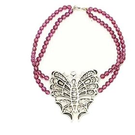 Nusret Takı 925 Ayar Gümüş Garnet Taşlı Kelebek Bileklik