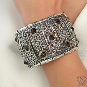 Nusret Takı 925 Ayar Gümüş Garnet Taşlı Paftalı Antik Bizans Bileklik