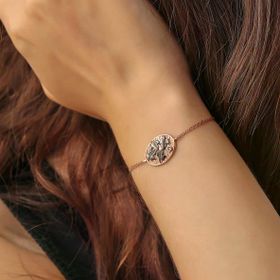 Nusret Takı 925 Ayar Gümüş Yaprak Modeli Zincir Pembe Bileklik