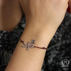 Nusret Takı WGBLK091 Kahverengi 925 Ayar Çiçekli Çöp Adam İpli Gümüş Bileklik