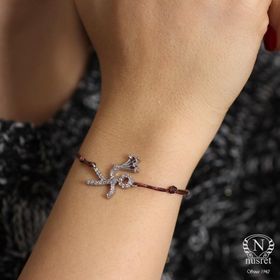 Nusret Takı WGBLK091 Kahverengi 925 Ayar Çiçekli Çöp Adam İpli Gümüş Bileklik