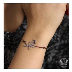 Nusret Takı WGBLK091 Kahverengi 925 Ayar Çiçekli Çöp Adam İpli Gümüş Bileklik