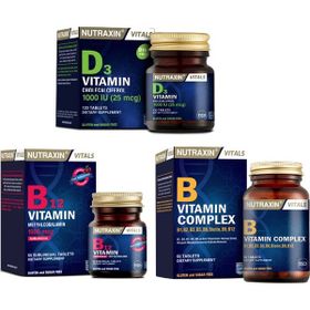 Nutraxin D3 Vitamini 1000 IU 120 Tablet + Vitamin B12 1000 mcg 60 Tablet + B Vitamin Complex 60 Tablet
