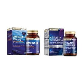 Nutraxin Omega-3 2000 mg 60 Kapsül Balık Yağı + Keratin Formula 60 Tablet
