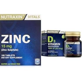 Nutraxin Zinc 15 mg 100 Tablet + Vitamin D3 1000 IU 120 Tablet