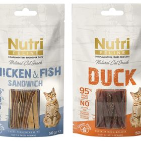 Nutri Feline 2x50 gr Natural Cat Snack Duck Meat Tuna Chicken Kedi Maması