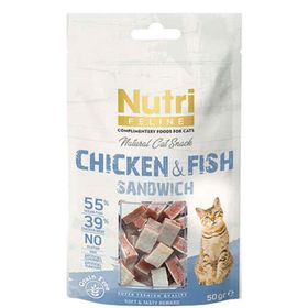 Nutri Feline 50 gr %55 Okyanus Balıklı ve %39 Tavuk Etli Tahılsız Sandviç Kedi Ödül Maması