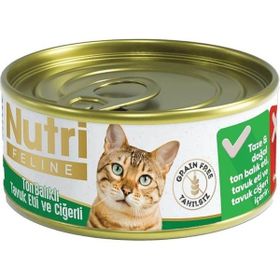 Nutri Feline 85 gr Tahılsız Ton Balıklı Tavuk Etli Ciğerli Kedi Konservesi