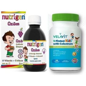 Nutrigen Üzüm Çekirdeği Ekstresi 200 ml Şurup + Velavit V-Firstect Kids with Colostrum Beta Glucan 30 Çiğneme Tableti