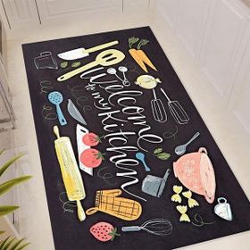 Nuvomon Desenli 80x150 cm Siyah Mutfak Halısı