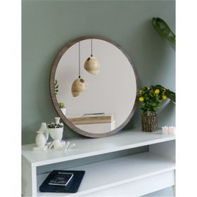 Nysamo 58 cm Yuvarlak Ceviz Antre Hol Koridor Duvar Aynası