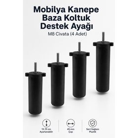 NZB Siyah 13 cm 4 Adet M8 Civata Ayarlı Kanepe Baza Koltuk Destek Ayağı