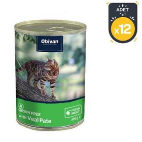 Obivan 12x400 gr Tahılsız Dana Etli Ezme Yetişkin Kedi Konservesi