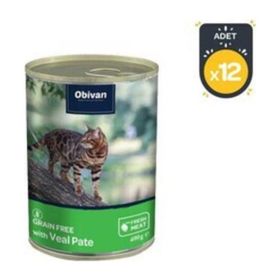 Obivan 12x400 gr Tahılsız Dana Etli Ezme Yetişkin Kedi Konservesi
