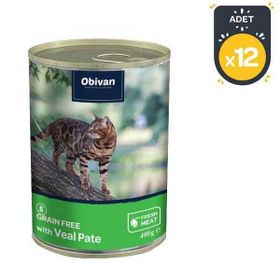 Obivan 12x400 gr Tahılsız Dana Etli Ezme Yetişkin Kedi Konservesi