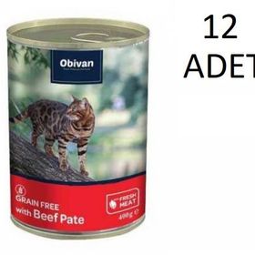 Obivan 12x400 gr Tahılsız Sığır Etli Ezme Yetişkin Kedi Konservesi