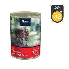 Obivan 12x400 gr Tahılsız Sığır Etli Ezme Yetişkin Kedi Konservesi