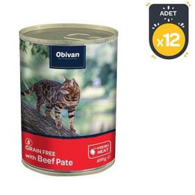 Obivan 12x400 gr Tahılsız Sığır Etli Ezme Yetişkin Kedi Konservesi
