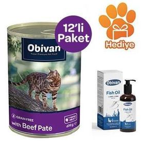 Obivan 12x400 gr Tahılsız Sığır Etli Ezme Yetişkin Kedi Konservesi