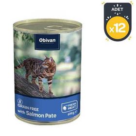 Obivan 12x400 gr Tahılsız Somon Balıklı Ezme Yetişkin Kedi Konservesi