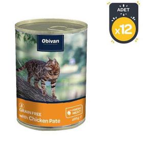 Obivan 12x400 gr Tahılsız Tavuk Etli Ezme Yetişkin Kedi Konservesi