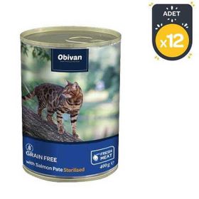 Obivan Tahılsız Somon Balıklı Ezme Kısırlaştırılmış Kedi Konservesi 400 GR x 12 Adet