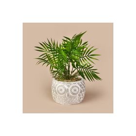 Objevi 35 cm Gri Yeşil Areka Saksılı Yapay Çiçek